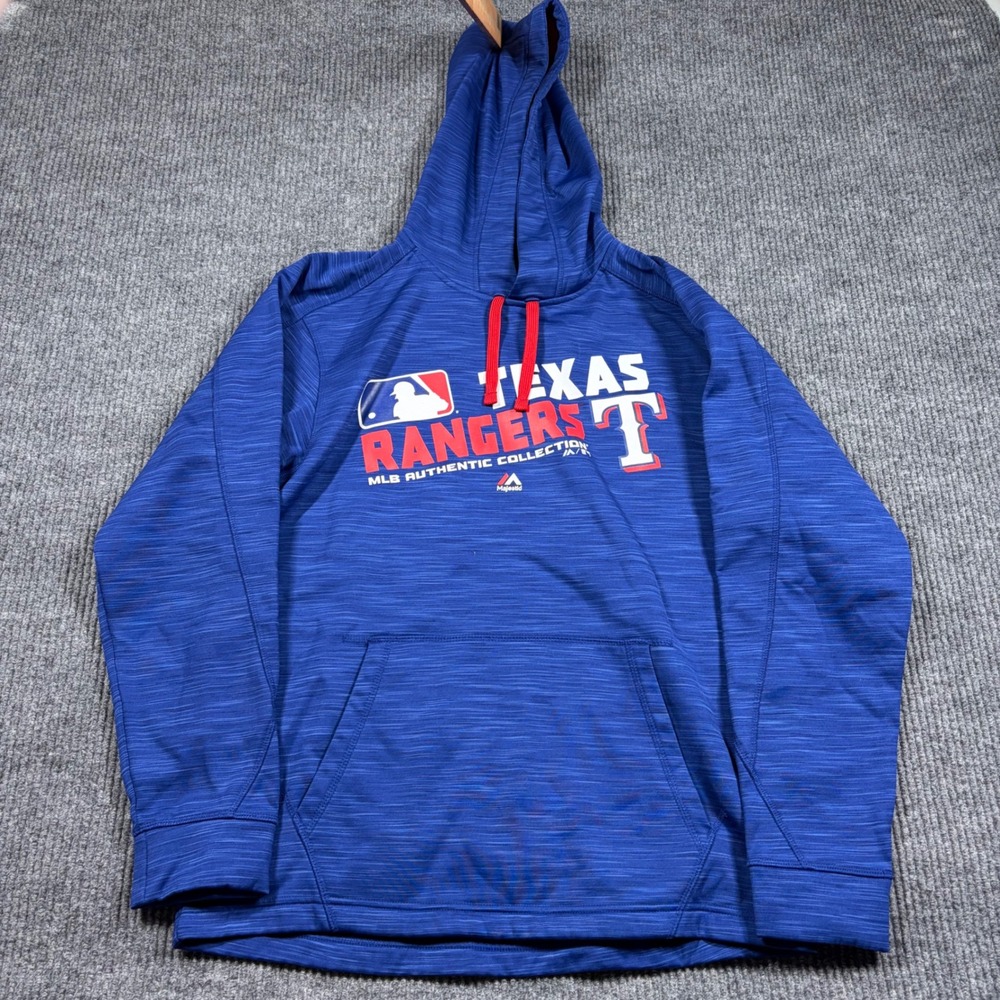 Majestic Texas Rangers Hoodie Mens M MLB Authentic Collection Blue - Picture 2 of 7